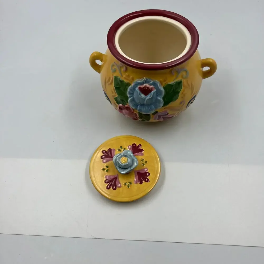 Jim Shore Heartwood Creek Crock Jar W Lid Ceramic Floral Cottage‎ Core Folk Art